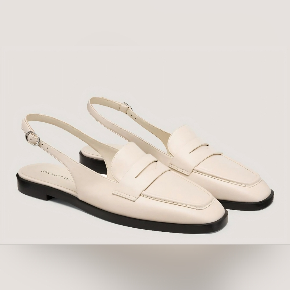Stuart Weitzman Stylish Cream Slingback Loafers